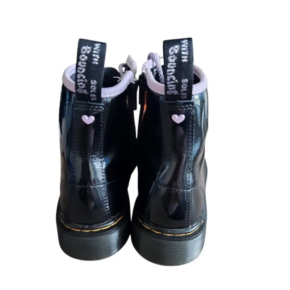Dr Martens Boots Youth Girls Size 4 1460 Shimmer Heart Lace Up Black Purple Grun